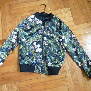 H&M Men's Small Reversible Bomber Jacket, Black and Floral